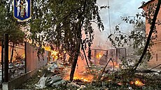 Následky výbuchu ve čtvrti Darnycja v Kyjevě. (21. září 2023)