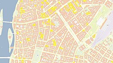 Mapa majetkoprávních pom�r� v Praze. �lut� vyzna�ené oblasti jsou ve správ�...