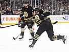 Útoník Bostonu Bruins David Pastrák stílí v pípravném utkání s Philadelphií.