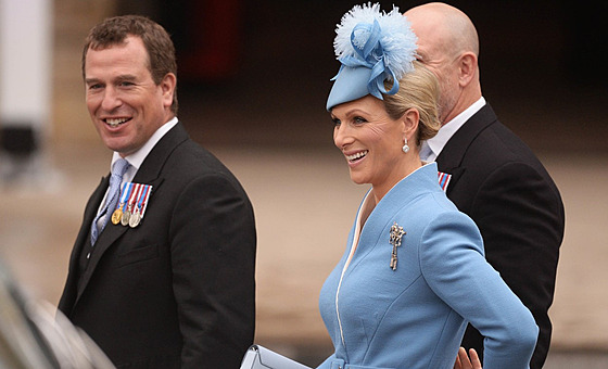 Peter Phillips a Zara Tindallová na korunovaci krále Karla III. (6. května 2023)