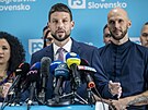 Tisková konference lídra Progresivního Slovenska Michala imeky, jeho strana...