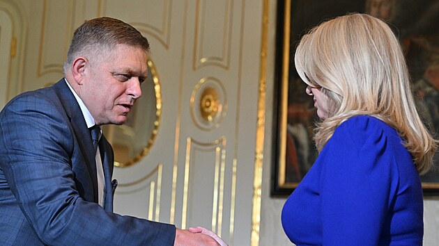 Prezidentka Zuzana Čaputová se v Bratislavě setkala s Robertem Ficem, kterého pověří sestavením nové vlády. (2. října 2023)