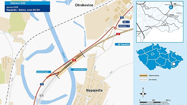 Njezd na dlnici D55 u Napajedel bude dva roky uzaven kvli stavb dlninho mostu. (jen 2023)