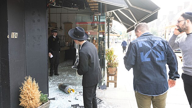 idovsk restaurace v Golders Green v Londn, kterou poniili vandalov podporujc Palestince a Hams (9. jna 2023)