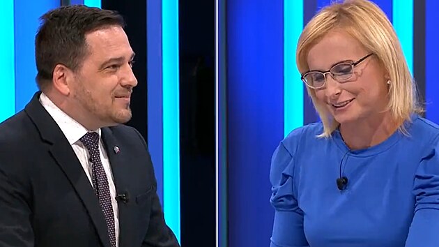 Europoslanci Tom� Zdechovsk� (KDU-�SL) a Kate�ina Kone�n� (KS�M) vedli �ivou debatu na CNN Prima News. (8. ��jna 2023)