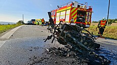 Na Novoji�ínsku se st�etl motorká� s protijedoucím autem. (7. �íjna 2023)