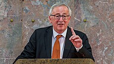 Nkdejí pedseda Evropské komise Jean-Claude Juncker pi projevu ve Frankfurt...