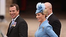 Peter Phillips a Zara Tindallová na korunovaci krále Karla III. (6. května 2023)