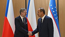 Petr Fiala a Abdull Aripov na jednání v Uzbekistánu. (25. dubna 2023)