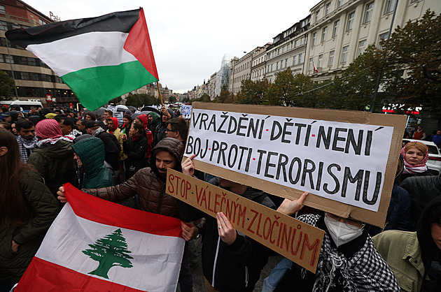 Na demonstraci Palestinců dorazila také ministryně obrany Černochová. V izraelské vlajce