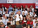 Donald Tusk na mítinku Obanské koalice v Pruszkow (13. íjna 2023)