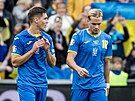 Ukrajintí fotbalisté bhem utkání proti Severní Makedonii v Praze na Letné