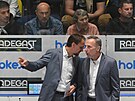 Hlavní trenér hokejové Sparty Pavel Gross komunikuje s asistentem Miloslavem...