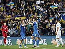Ukrajintí fotbalisté slaví vítzství nad Severní Makedonií na neutrální pd v...