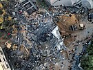 Pozstatky domu znieného bhem izraelských útok na Pásmo Gazy. (15. íjna...