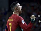 Portugalci se radují z gólu, vpravo jeho autor autor Cristiano Ronaldo.