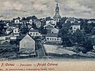 Panorama Slezské Ostravy z roku 1905. Uprosted pod kostelem se nachází...
