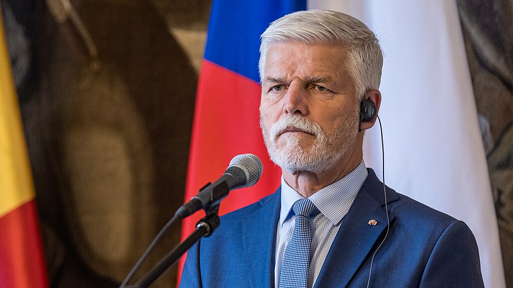 Prezident Petr Pavel na tiskové konferenci b�hem náv�t�vy prezidentky Moldavské...