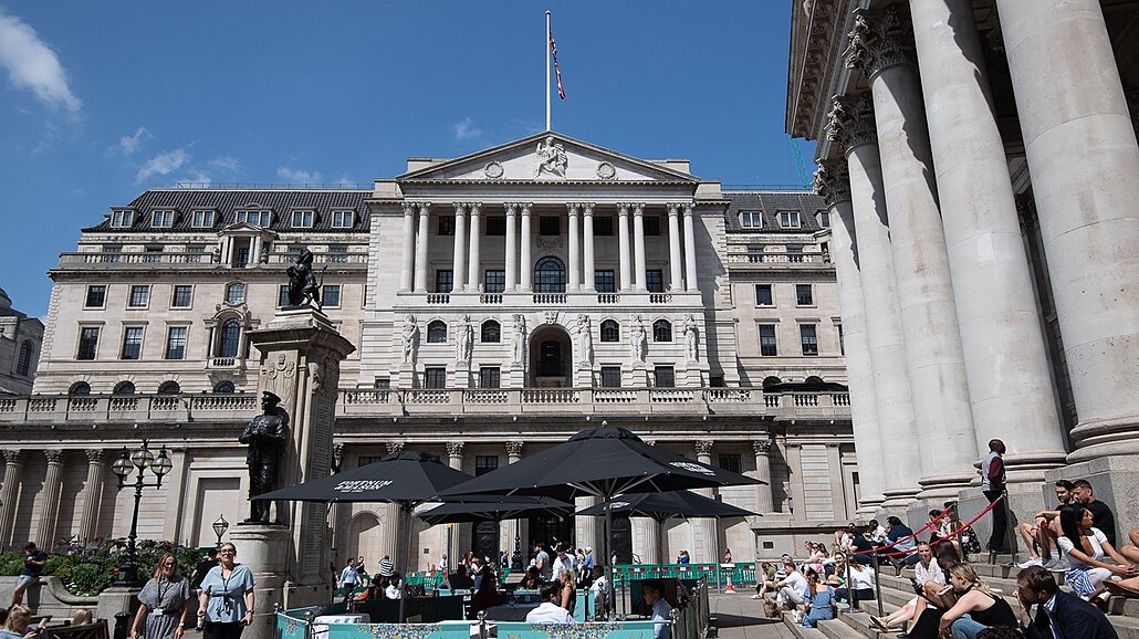 Budova Bank of England v Londýn (10. srpna 2023)