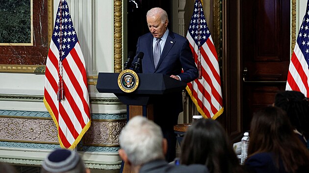 Americk prezident Joe Biden se vyjdil k situaci v Izraeli v Blm dom ped pedstaviteli idovsk komunity. (11. jna 2023)