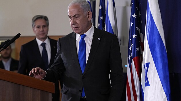 Izraelsk premir Benjamin Netanjahu a americk ministr zahrani Antony Blinken v Tel Avivu (12. jna 2023)