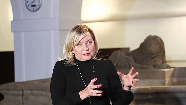Alena Schillerov na tiskov konferenci hnut ANO po projednn nvrhu o vysloven nedvry. (18. jna 2023)