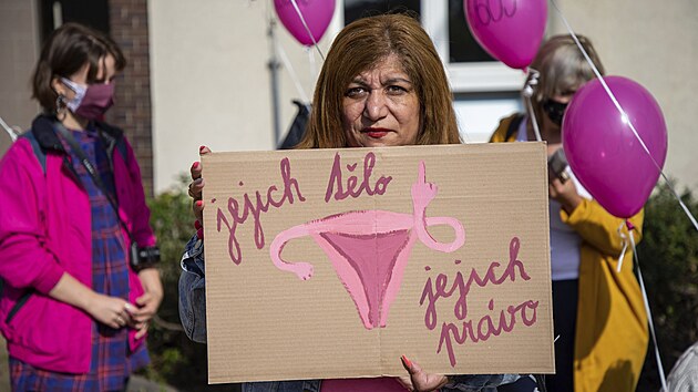 Protest. Ob�ti sterilizac� u� v roce 2020 demonstrovaly p�ed ostravskou nemocnic�.