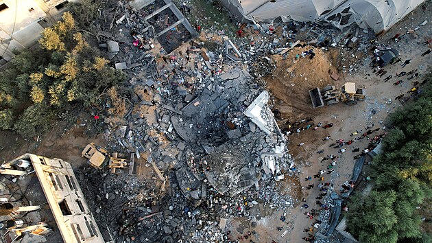 Pozstatky domu znienho bhem izraelskch tok na Psmo Gazy. (15. jna 2023)