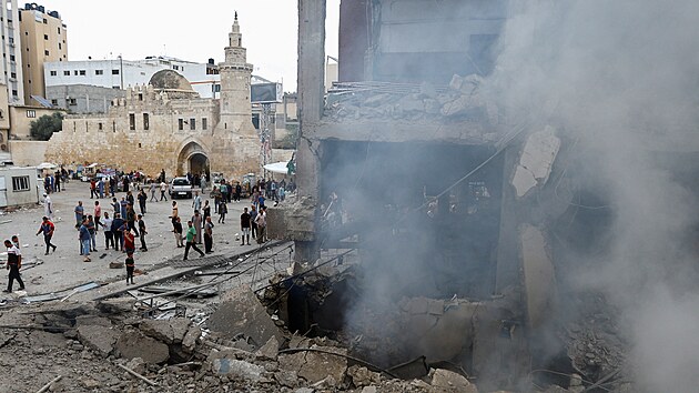 Znien budovy po izraelskch derech na Gazu (10. jna 2023)