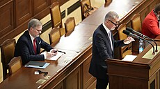 Andrej Babi a Petr Fiala ve Snmovn, kde se hnutí ANO rozhodlo vyvolat...