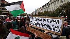 Demonstrace kritizující odvetné kroky Izraele v Pásmu Gazy po útocích...