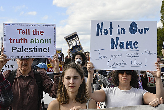 Demonstrace amerických id na podporu Palestiny ve Washingtonu (18. íjna 2023)