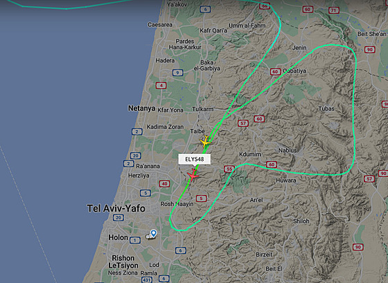 Let El Al z Prahy do Tel Avivu na snímku z Flightradaru24 (27. íjna 2023)