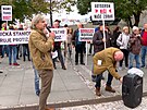 Nkolik destek lid z Mostu protestovalo ped ministerstvem zdravotnictv v...