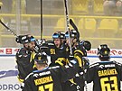 Hokejisté Litvínova se radují z gólu Matúe Sukela.