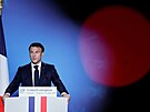 Francouzský prezident Emmanuel Macron se úastní tiskové konference v den...