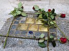 Pokl�d�n� Stolpersteine/Kamen� zmizel�ch p�ed d�m v Riegrov� ulici v Plzni, kde...