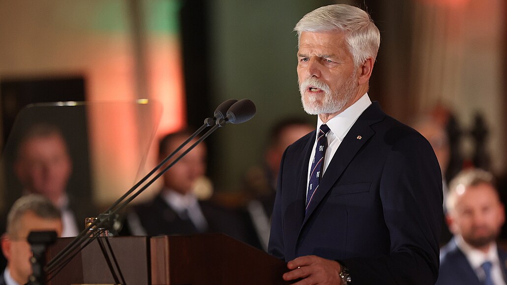 Prezident Petr Pavel hovo�í v rámci ceremonie p�edávání státních vyznamenání....