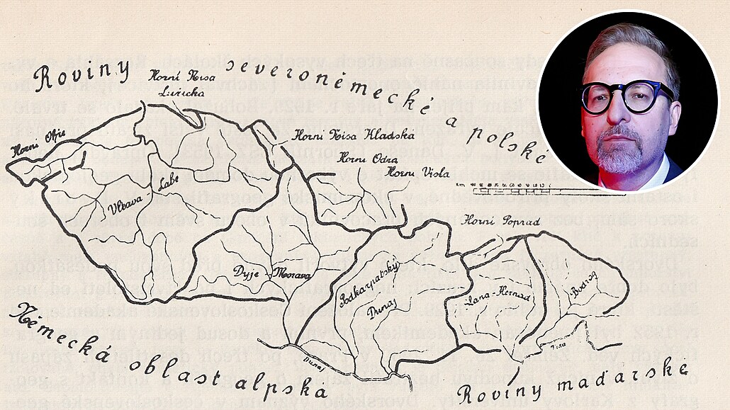 Jedna z map Viktora Dvorského s jeho pedstavou podoby pováleného...