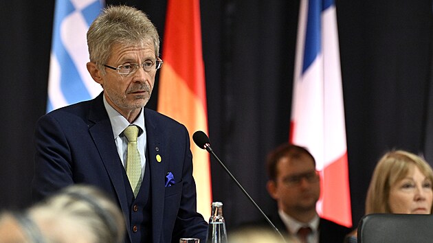 P�edseda Sen�tu Milo� Vystr�il (ODS) na prob�haj�c�m summitu Krymsk� platformy. (24. ��jna 2023)