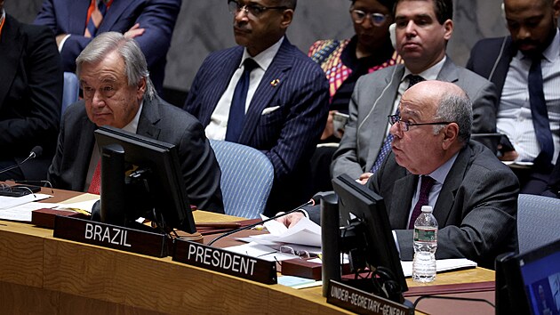 Generln tajemnk OSN Antnio Guterres pi setkn Rady bezpenosti OSN (24. jna 2023)