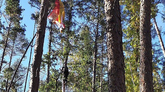 Paraglidistce, kter uvzla na strom, museli dol pomoci hasii.