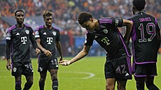 Jamal Musiala a jeho oslava po gólu proti Galatasarayi.