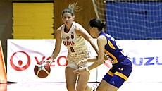 Srbka Snežana Bogičevičová z Banské Bystrice (vlevo) vede míč v utkání...