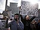 Kyjev. eny ukrajinských voják demonstrují za asové omezení sluby v armád....