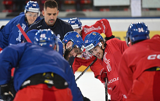 Trénink eské hokejové reprezentace ped turnajem Karjala.