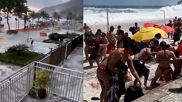 VIDEO: Pláž v Riu zaplavila obří vlna. Lidé v panice utíkali, voda brala vše