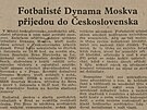 Pozv�nka den�ku Rovnost na z�pas DSO Ban�k � Dynamo Moskva na stadionu za...