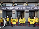 Aktivisté z Greenpeace protestují ped budovou ministerstva zemdlství proti...