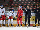 Libor Zábranský, David Tomáek, Jakub Flek, asistent trenéra Tomá Plekanec a...